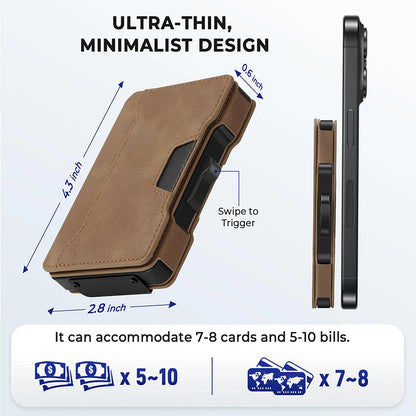RFID-blocking wallet pop-up card mechanism