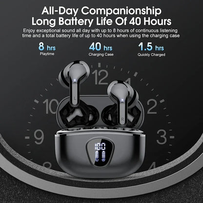 Wireless earbuds in ear wearing view