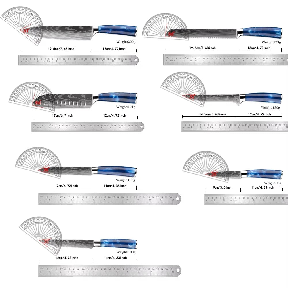 Knife set blades detail