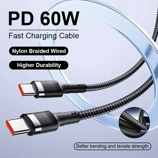 Braided USB-C 60W fast charging cable coiled