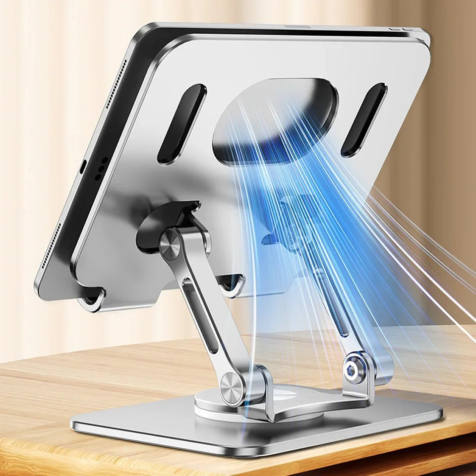 Aluminum tablet stand with phone mounted