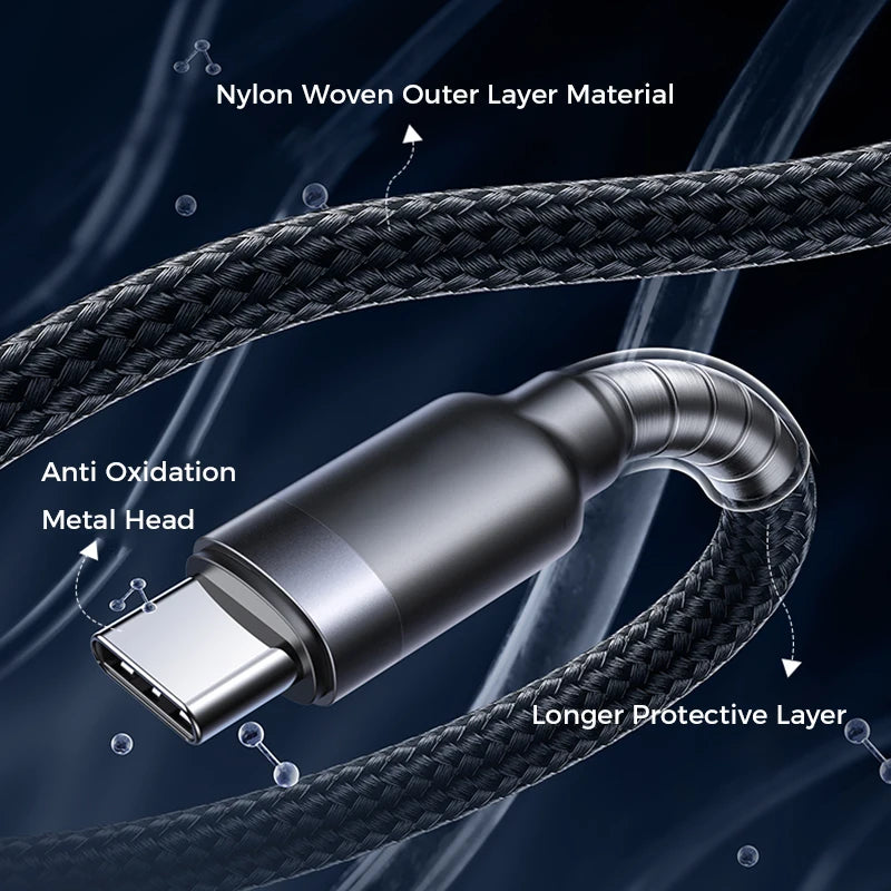 Braided USB-C cable connector close-up