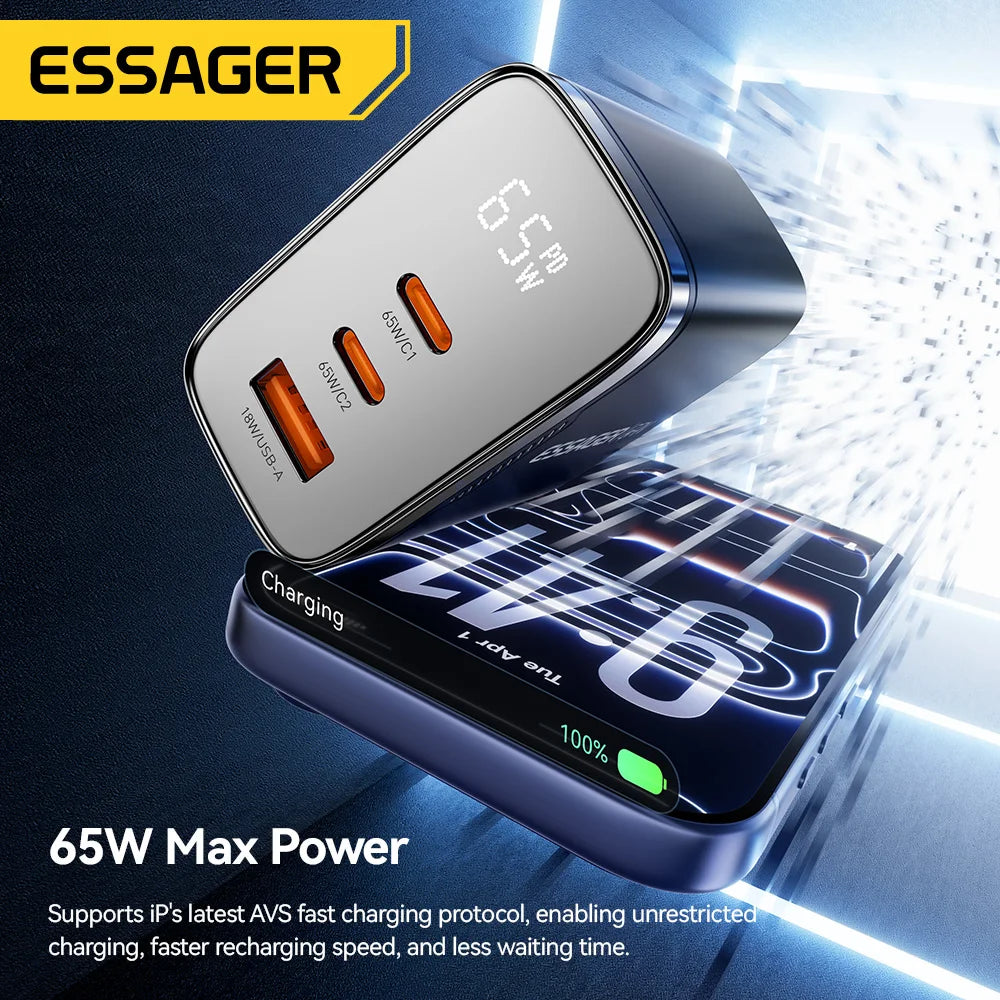65W GaN charger charging laptop and phone