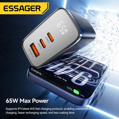 65W GaN charger charging laptop and phone