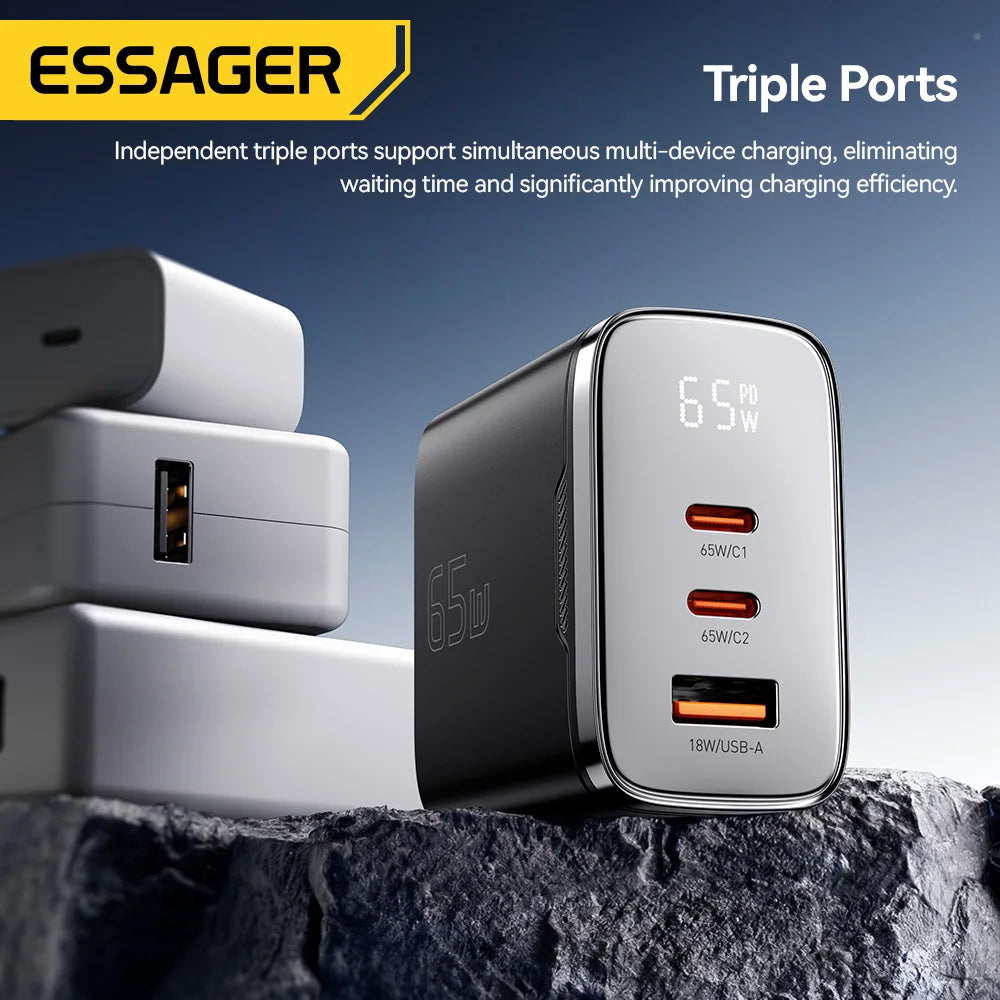 65W GaN charger foldable plug for travel