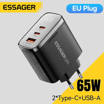 65W GaN dual USB-C wall charger with digital display