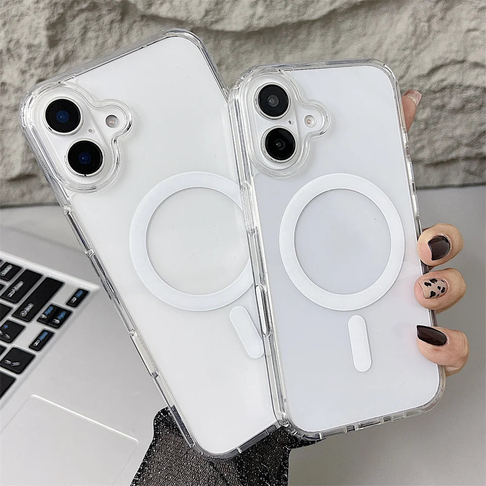 Clear magnetic phone case for iPhone with magnet ring visible