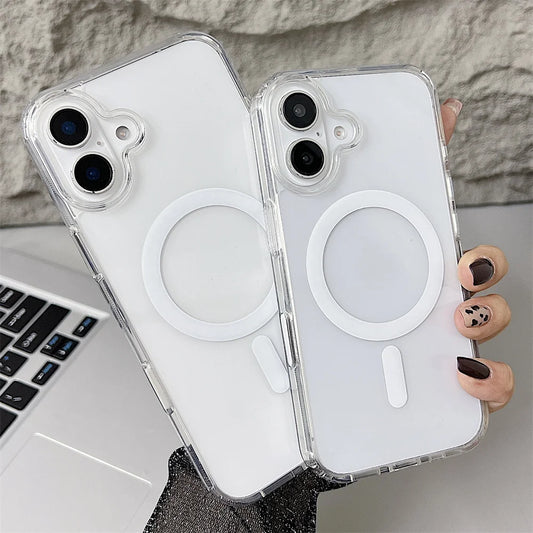 Clear magnetic phone case for iPhone with magnet ring visible